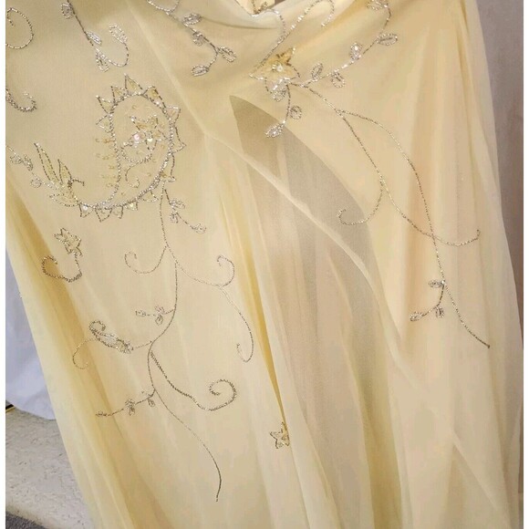 CACHE Vintage Formal Full Length Gown Allov Beaded Halter Tulle Pastel Yellow L - Picture 12 of 12